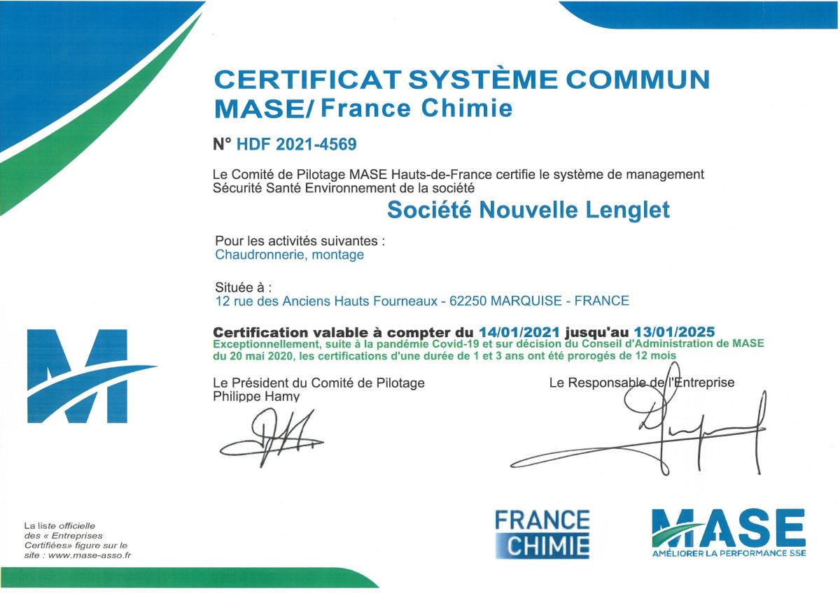 Certification MASE/France Chimie